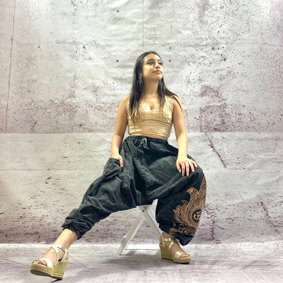 Handmade Stonewashed Ohm print Harem Pants - Picture 4 of 8